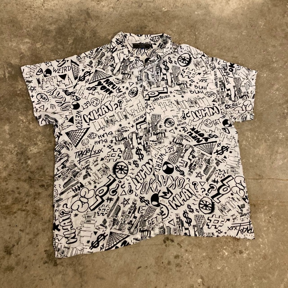No Boundaries Black and White Casual Button Down Shirt